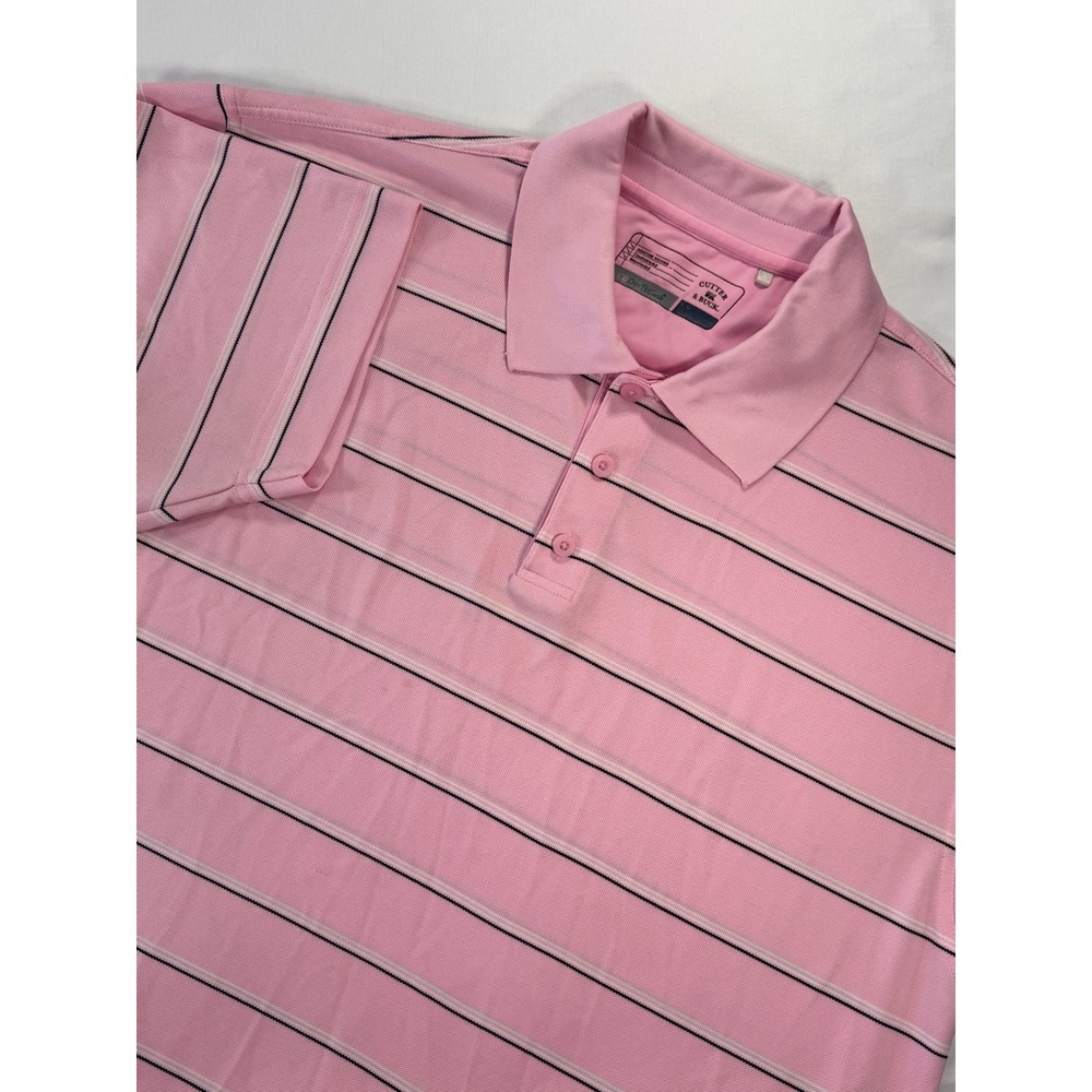 Cutter & Buck CB DryTec Pink Striped Polo Shirt Mens Large Old Waverly Golf